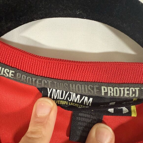 Under Armour Shirt Boys YMD Red Short Sleeve 1/4 Zip Pullover Crew Neck - Picture 5 of 10